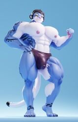 2022 3d_(artwork) abs anthro barazoku barefoot bent_leg biceps big_bulge big_muscles big_pecs blue_background bulge claws clothed clothing collaboration connivingrat detailed_bulge digital_media_(artwork) eyebrows feet felid flexing fur genital_outline hair hi_res huge_bulge huge_muscles huge_pecs huge_thighs humanoid_feet humanoid_hands leopard looking_at_viewer male male_focus male_only mammal muscular muscular_anthro muscular_male navel nipples obliques pan_(sxfpantera) pantherine pawpads pecs penis_outline plantigrade quads simple_background smile snow_leopard solo speedo standing swimwear thick_thighs topless topless_anthro topless_male tuft valorlynz