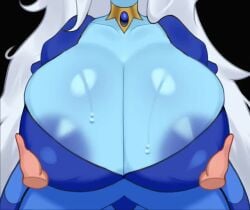 1girls 2d 2d_animation adventure_time animated areola big_areola big_breasts big_nipples blue_body blue_skin bounce bouncing bouncing_breasts breasts breasts_bigger_than_head breasts_out cartoon_network cleavage crown disembodied_hand dress female gigantic_breasts huge_areola huge_breasts huge_nipples hyper hyper_breasts ice_queen_(adventure_time) idler_r jiggle jiggling jiggling_breasts live2d long_hair looking_up loop looping_animation nipples perfect_loop queen short_video shorter_than_10_seconds solo sound sweat sweatdrop sweating video white_hair