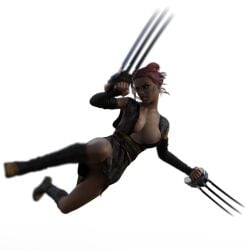 1girls 2019 3d clothed clothing dark-skinned_female dark_skin depth_of_field elf_ears female female_only gazukull green_eyes holding_weapon large_breasts pointy_ears red_hair slushe_(website) solo solo_female transparent_background