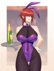 alcohol belly_button_visible_through_clothing big_breasts breasts bunny_costume bunny_ears bunnysuit cero_rains curves curvy curvy_body curvy_female curvy_figure curvy_hips drink drinks earring exposed_shoulders eyes_covered eyes_hidden glass hair_covering_eye hair_covering_eyes hair_over_eyes huge_breasts large_breasts lips plate red_hair revealing_clothes serving_beverage serving_drink serving_platter serving_tray shoulders tagme thick thick_thighs thigh_gap thighs thin_waist waist waitress wine wine_bottle