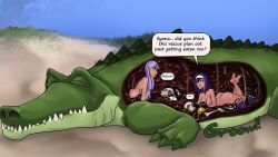 1boy 2girls ass bones bones_in_stomach breasts clock crocodile crocodilian death_note_(object) digestion_noises digestive_fluids feet female female_prey feral feral/human feral_pred fire_emblem fire_emblem:_path_of_radiance freimgul green_eyes hook_hand human human/feral human_prey ilyana_(fire_emblem) internal internal_view jaws lavender_hair long_hair male male/female male_pred mawshot mia_(fire_emblem) nipples nude nude_female nutcracker peter_pan_(disney) pokeball purple_hair remains saliva skull soles stomach stomach_noises teeth tick-tock tick_tock tick_tock_crocodile toes vore x-ray x-ray_view