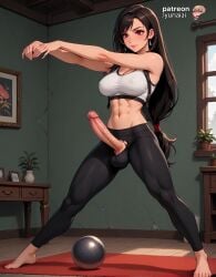 1futa abs ai_generated balls barefoot bedroom black_hair blush dickgirl full_body futanari green_walls huge_cock indoor intersex large_penis lockhart long_hair muscular_female newhalf penis_focus red_eyes side_view smile solo sports_bra standing_split tifa_lockhart wide_spread_legs wooden_floor yoga_ball yoga_pants yoga_pose yunaiai