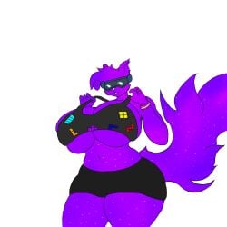 1girls 5_fingers andromeda_(ga1ax1an) animated anthro barely_contained big_breasts blue_eyes booty_shorts bouncing_breasts bra bra_tug bracelet breasts bursting_breasts cat_girl clothed clothing dolphin_shorts eyewear feline female female_only furry galaxy_skin geometric_shapes gif gym_uniform hourglass_figure jiggle jiggling_breasts loop midriff oc original original_character picothetrap purple_body short_shorts shorts softcore solo sports_bra tail tail_tuft tailwag teasing transparent_background underboob visor