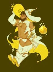 bara bulge chubby david_talaski fat floating lito_(david_talaski) magic magic_user magical_boy male male_only melanin orb sparkles twitter_user_oc witch