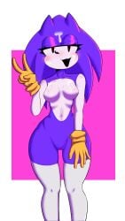 1girls belly_button blush breasts creepypasta cum cum_on_body cum_on_breasts cum_on_face cum_on_head eyelashes featureless_breasts featureless_crotch female gloves haunted hedgehog karmicrx looking_at_viewer needlemouse_(character) needlemouse_(series) no_nipples purple_body purple_fur purple_skin red_eyes sarah_henderson_(needlemouse) smile solo sonic.exe stockings two_fingers_up white_body white_fur white_stockings yellow_gloves