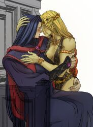 2girls ass ass_out big_breasts blonde_female breasts_to_breasts cleavage elden_ring face_to_face female_only fromsoftware groping_ass light-skinned_female marceline2174 milf queen_marika_the_eternal rennala_queen_of_the_full_moon wholesome yuri