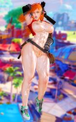 1girls 3d_(artwork) alternate_costume armpits belt big_breasts bra breasts_out come_hither cum cum_in_mouth cum_on_body cum_on_breasts cum_on_face cum_on_lower_body cum_on_upper_body dog_tags female fit_female freckles functionally_nude functionally_nude_female gloves green_eyes gun headphones helixvindictus hightop honey_select landing_strip long_hair mabinogi_heroes muscular_female open_jacket pubic_hair red_hair short_jacket tattoos thick_thighs tongue_out tools tower_of_fantasy vella_(vindictus) vindictus wink winking winking_at_viewer