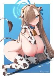 1girls 2022 absurd_res areolae artist_signature asuna_(blue_archive) blonde_hair blue_archive blue_eyes breasts cleavage cow_bell cow_bikini cow_ears cow_horns cow_tail female female_only hair_over_one_eye heart-shaped_pupils hips huge_breasts lactating lactation large_areolae licking_lips long_hair looking_at_viewer marota_(imyme_maro) massive_breasts nipples nude nude_female slim_waist smile sweat sweaty_body tail thick_thighs thighhighs thighs wide_hips