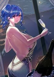 1girls alcohol alcoholic_drink ass_cleavage azur_lane back backless backless_clothes backless_dress backless_outfit backside bakunyuu bangs bare_shoulders barely_clothed barely_contained barely_covered blue_hair blue_nail_polish blue_nails bottle bracelet breasts bursting_breasts butt_crack champagne_bottle champagne_flute city_lights cityscape cleavage cleavage_dress cocktail_dress cup curtains curvaceous dress drinking_glass earrings elegant elegant_dress enormous_breasts evening_dress evening_gown female_focus fingernail_polish fingernails full_cleavage fully_clothed hair_between_eyes halter_dress halterneck highres holding holding_cup holding_drink holding_drinking_glass huge_breasts ice_cubes imminent_sex impossible_clothes impossible_dress jewelry looking_at_viewer looking_back massive_breasts moon moonlight nail_polish night night_sky nighttime no_bra no_bra_under_clothes no_panties no_panties_under_dress parted_lips pink_eyes plunging_neckline provocative revealing_clothes revealing_dress scenery seductive seductive_eyes seductive_look seductive_smile side_ponytail side_slit sideboob sidelocks silver_dress sky slim_female slim_figure slim_waist smile smiling_at_viewer solo solo_female st._louis_(azur_lane) st._louis_(luxurious_wheels)_(azur_lane) strap_gap top_heavy_breasts unknown_male useless_clothing voluptuous voluptuous_female window xxchinuxx