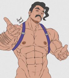 black_hair codeart94 facial_hair hand_out human male male_focus male_only mr._saguaro muscles muscular muscular_male npc_trainer pokemon pokemon_sv teasing