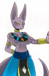 beerus dragon_ball dragon_ball_super female furry god_of_destruction purple_skin rule_63 smug sphinx_humanoid topless