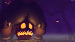 3d 3d_(artwork) anus ass big_ass ckiii3d_(artist) dark halloween jack_o'_lantern night night_sky omnic on_top orisa overwatch pumpkin robot