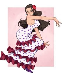 afrobull breasts brown_eyes brown_hair dancer_outfit dancing female female_focus female_only flamenco long_hair one_piece sideboob viola_(one_piece)