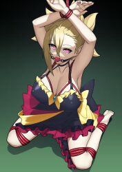 above_view alternate_breast_size ball_gag bound_wrists breasts disgaea disgaea_2 gag gagged handsofmidaz large_breasts nightgown nipple_bulge nippon_ichi_software rope rope_bondage rozalin