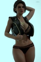 1girls 3d 3d_(artwork) big_breasts breasts capcom cga3d erotichris female female_only jill_valentine jill_valentine_(sasha_zotova) light-skinned_female lingerie looking_at_viewer resident_evil resident_evil_3 resident_evil_3_remake seductive solo vest