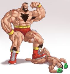 balls bara beard big_balls big_penis boner chest_tuft crossover erection facial_hair flexing gay little_mac lupin_barnabi male male_only muscles muscular penis punch_out scars scars_all_over size_difference street_fighter zangief