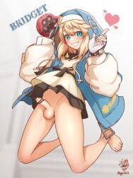 1boy androgyne_symbol androgynous balls ballsack bar_censor barefoot black_skirt blonde_hair blue_eyes blush bottomless bridget censored character_name crossdressing daisy_mitsumata erection feet femboy feminine_male fingerless_gloves foreskin full_body girly gloves grin guilty_gear guilty_gear_strive habit hair_between_eyes heart highres hood hoodie human intact long_foreskin long_sleeves looking_at_viewer male male_focus male_only open_clothes open_hoodie otoko_no_ko penis scrotum shaved_crotch skirt smile smooth_penis solo testicles tight_foreskin uncut unretracted_foreskin yo-yo