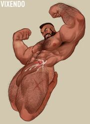 balls bara beard big_balls big_penis boner chest_tuft cum erection facial_hair flexing gay hairy male male_only muscles muscular penis scars scars_all_over solo solo_male street_fighter vixendo zangief