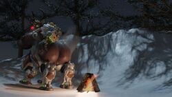 3d 3d_(artwork) anus ass ass_grab breast campfire ckiii3d_(artist) omnic orisa overwatch pussy reindeer_orisa_(overwatch) robot smile steam sweat