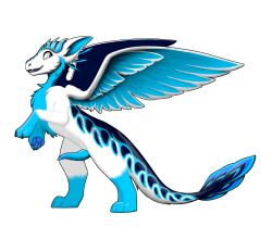 angel_dragon animal_genitalia blue_body blue_fur blue_penis claws dragon erection feathered_wings feathers feral fur furred_dragon genitals hi_res horn knot male male_focus male_only pawpads paws penis side_view solo spread_wings standing tapering_penis teeth white_body white_fur wings