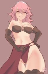 1girls ass_visible_through_thighs bare_shoulders bare_thighs breasts collarbone dancer elbow_gloves female female_only fire_emblem fire_emblem_fates gloves long_hair looking_at_viewer medium_breasts nintendo orange_eyes panties partially_visible_vulva pink_eyes red_background red_panties revealing_clothes ryumi-gin shoulders smile soleil_(fire_emblem) solo thighhighs thighs underwear