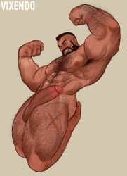 balls bara beard big_balls big_penis boner chest_tuft erection facial_hair flexing gay hairy male male_only muscles muscular penis scars scars_all_over solo solo_male street_fighter vixendo zangief