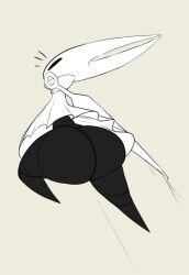 anthro arthropod ass big_butt bottomless cloak clothed clothing female hollow_knight hornet_(hollow_knight) huge_butt insects kingofacesx monochrome needle_(disambiguation) nub_feet solo team_cherry thick_thighs video_games