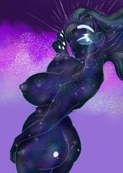 ass big_ass big_breasts galaxy galaxy_hair galaxy_skin genderbend genderswap genderswap_(mtf) kronos_(lore_olympus) long_hair looking_at_viewer looking_back lore_olympus lure_of_selly nude nude_female nudity rule_63 voluptuous voluptuous_female