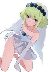 1boy 1femboy androgynous blonde_hair blush blushing blushing_at_viewer bob_cut bridal_dress bridal_veil bride bulge bulge_through_clothing crossdressing dress embarrassed femboy femboy_only feminine_faced_male feminine_male gloves lio_fotia long_gloves looking_at_viewer male male_bride nervous nervous_smile panties petite petite_body petite_male pov promare short_hair short_male shy slim slim_male slim_waist solo stripping sweat sweatdrop thin_waist twink undressing wedding_dress wedding_veil