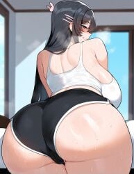 1girls ai_generated ass ass_focus big_ass big_breasts big_butt black_hair blue_eyes blush blushing breasts butt erodreams female hair light-skinned_female light_skin long_hair looking_at_viewer sakurajima_mai seishun_buta_yarou_wa_bunny_girl_senpai_no_yume_wo_minai short_shorts shorts solo solo_female tagme teenage_female teenage_girl teenager