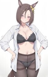 2d air_groove_(umamusume) animal_ears female female_only half_naked horse_girl kawaiiroom_01 lingerie looking_at_viewer umamusume umamusume_pretty_derby unbuttoned_shirt white_shirt