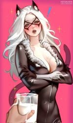 1girls 2026 alluring big_breasts black_cat_(marvel) black_lipstick blush blushing blushing_at_viewer bodysuit breasts bursting_breasts cat_ears cat_tail cleavage curvaceous curvaceous_body curvaceous_female curvaceous_figure curvaceous_hips curvy curvy_body curvy_female curvy_figure curvy_hips domino_mask enticing eyemask felicia_hardy female green_eyes hips hotaru_sen hourglass_figure huge_breasts large_breasts light-skinned_female light_skin looking_at_viewer marvel marvel_comics mask masked masked_female massive_breasts milk pink_background seducing seductive seductive_look seductive_pose skin_tight spider-man_(series) superheroine teasing teasing_viewer temptation tempting tempting_viewer thick thick_breasts thick_hips thick_thighs tight_clothes tight_clothing voluptuous voluptuous_female white_hair wide_hips