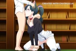 1girl ai_assisted ai_generated anime_screencap cat_ears cock_in_pussy collar collarbone creampie deepthroat fur_trim group_sex inside kneeling library lipstick makeup moaning parted_bangs ponytail pussy_sex saliva shaking side_view spread_legs white_stockings