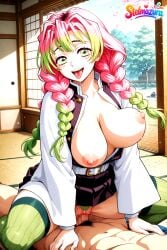 1boy 1girl abs ai_assisted ai_generated belt bouncing_breasts braid breasts breasts_out cherry_blossoms clothed_female_nude_male clothed_sex cowgirl_position demon_slayer demon_slayer_uniform female_pubic_hair girl_on_top gradient_hair green_eyes green_hair haori hetero japanese_clothes kanroji_mitsuri kimetsu_no_yaiba large_breasts long_hair long_sleeves looking_at_viewer male_pubic_hair mitsuri mitsuri_kanroji mole mole_under_eye multicolored_hair nipples nude open_clothes open_mouth patreon penis petals pink_hair pov pubic_hair pussy ribbed_legwear sex skirt smile solo_focus stelmazura straddling thighhighs tongue tongue_out tree twin_braids two-tone_hair unaligned_breasts uncensored vaginal