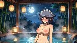 bath large_breasts naked_female onsen sakuya_izayoi smile the_memories_of_phantasm