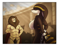 anthro bound chains cobra feline female fur furry lion shandi snake spotty_the_cheetah