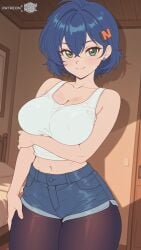 ai_assisted ai_generated belle_(zenless_zone_zero) big_breasts blue_hair breasts casual cleavage crop_top curvy curvy_body curvy_female dark_hair female female_focus female_only green_eyes large_breasts looking_at_viewer moonwool_branch pantyhose seductive seductive_eyes seductive_look seductive_mouth seductive_pose seductive_smile short_hair shorts smile smiling solo solo_female solo_focus tank_top thick_ass thick_thighs thighs uncensored zenless_zone_zero
