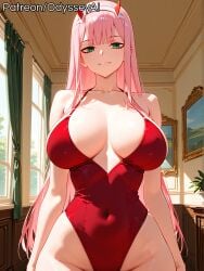 1girl 1girls ai_generated alternate_breast_size alternate_costume arms_at_sides artist_name ass ass_visible_through_thighs bare_arms bare_hips bare_shoulders big_ass big_breasts blunt_bangs blush blush_lines blushing blushing_at_viewer breasts breasts_apart breasts_bigger_than_head bubble_ass bubble_butt casual_one-piece_swimsuit cleavage closed_mouth clothed clothed_female collarbone covered_navel cowboy_shot curtains curvaceous curvaceous_body curvaceous_female curvaceous_figure curves curvy curvy_body curvy_female curvy_figure curvy_hips darling_in_the_franxx day drawing_(object) eyeshadow female female_focus female_only from_front front_view fully_clothed green_eyes groin hairband halterneck highleg highleg_leotard highleg_swimsuit horns hourglass_figure huge_ass huge_breasts huge_butt impossible_clothes indoors large_ass large_breasts leotard long_hair looking_at_viewer makeup narrow_waist odysseyai one-piece_swimsuit painting_(object) parted_lips patreon_logo patreon_username picture_frame pink_hair red_horns red_leotard red_one-piece_swimsuit shiny_skin sidelocks skindentation smile solo solo_female solo_focus standing straight_hair swimsuit taut_clothes thick thick_ass thick_thighs thigh_gap thighs thin_waist tight_clothes very_long_hair web_address white_hairband wide_ass wide_hips window zero_two_(darling_in_the_franxx)