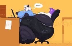 1boy anthro ass belly boxers boxers_(clothing) breasts bulge cakeduppanda chair desk dragon drawing drawing_tablet english_text fat furry hyper hyper_ass hyper_bulge large_ass large_breasts lips male male_focus male_only moobs overweight overweight_male panda stomach text thought_bubble underwear weight_gain white_fur white_hair