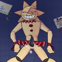 1boy artist_request blush daycare_attendant_(fnaf) five_nights_at_freddy's five_nights_at_freddy's:_security_breach laying_down male_only penis smile smiling sundrop tentacle_cock