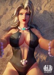 1girls 3d 3d_(artwork) abdomen alternate_costume arms_up big_breasts black_cat_(coastal_cat) black_cat_(marvel) black_cat_(marvel_rivals) black_swimsuit breasts cleavage felicia_hardy female_only green_eyes hair hashtag_loba hips jewelry looking_at_viewer lying lying_on_back marvel marvel_comics marvel_rivals netease_games official_alternate_costume one-piece_swimsuit red_lips red_lipstick sole_female solo spider-man_(series) swimsuit thighs upper_body white_hair