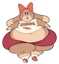 1girls anthro ass belly berkley_bunny breasts brown_eyes brown_fur buckteeth bunny fat female female_focus female_only furry hairbow hips hyper_ass lagomorph lagomorph_humanoid large_ass overweight overweight_female rabbit ridiculouscake small_shirt stomach thick_thighs thighs transparent_background weight_gain wide_hips