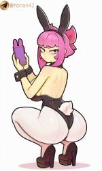 1girl 1girls ai_generated ass ass_focus back_view brawl_stars bunny_ears bunnysuit female female_only horny horny_female leggings melodie_(brawl_stars) phone pink_hair playboy_bunny ronan42 tail