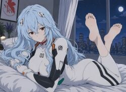 1girls ai_generated ass ayanami_rei barefoot bed blue_hair bodysuit breasts city crimson_eyes crossed_ankles crossed_legs curvy_body evangelion feet feet_up foot_fetish large_breasts long_hair looking_at_viewer lying moon neon_genesis_evangelion night on_stomach pillow plugsuit plugsuit_(evangelion) red_eyes rei_ayanami self_upload soles solo stoic the_pose toes white_bodysuit window