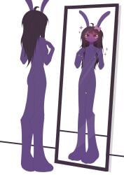 artist_request beautiful bow bunny_ears female_jax flaccid_penis gender_euphoria happy jax_(the_amazing_digital_circus) looking_at_mirror looking_at_self mirror nonsexual nonsexual_nudity the_amazing_digital_circus trans_woman