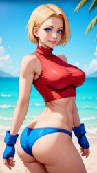 1girls ai_generated big_ass big_tits bikini blonde_hair blue_eyes blue_mary bubble_butt fat_ass king_of_fighters light-skinned_female light_skin outdoors outside pale-skinned_female pale_skin panties short_hair thong