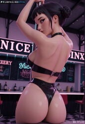 ai_generated breasts kpop_demon_hunters pole pole_dancing redkitty sexy short_hair striped stripper_pole zoey_(kpop_demon_hunters)