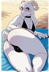 1boy ai_generated asriel_dreemurr asriel_dreemurr_(god_form) beach big_ass big_booty big_butt bikini fat_ass femboy furry gay kovasfox male thick_thighs undertale undertale_(series)