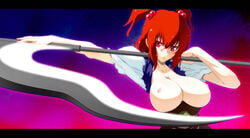 breasts female huge_breasts komachi_onozuka open_clothes open_shirt scythe shirt tekuteku_(yuuhodou) touhou