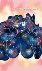 big_breasts blue_hair blue_skin breasts breasts_out galaxy galaxy_hair galaxy_skin genderbend genderswap genderswap_(mtf) kronos_(lore_olympus) long_hair lore_olympus lure_of_selly nipples rule_63